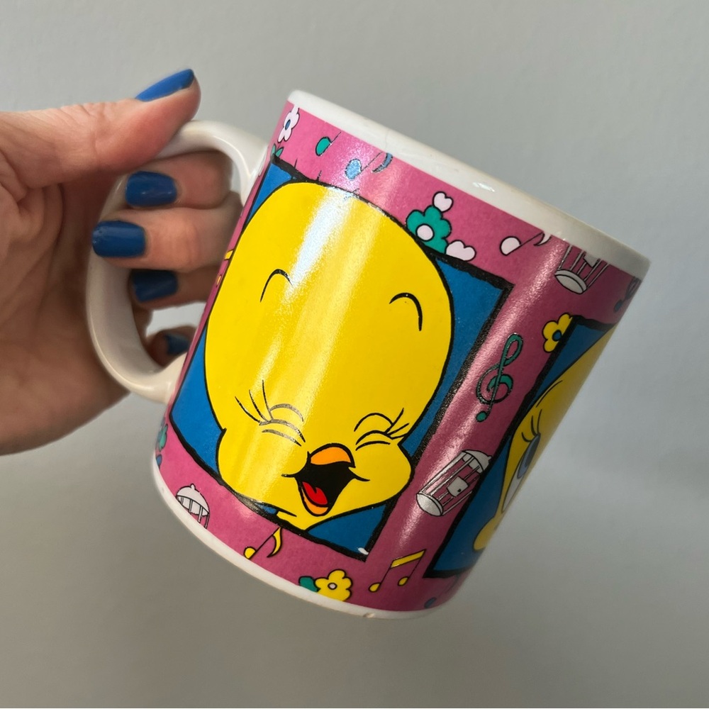 Vintage Tweety Bird Coffee Mug with Pink and Yellow Design